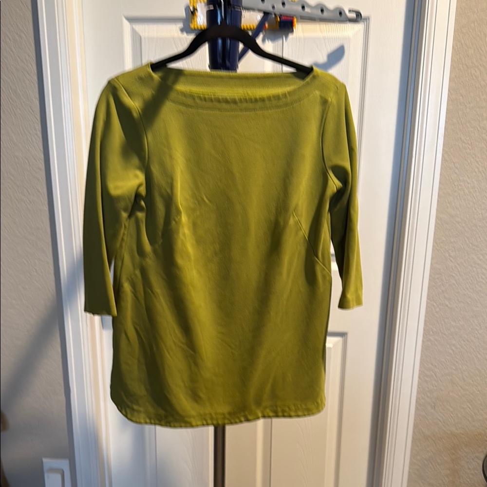 J. Jill Green Blouse with Three-Quarter Sleeves and Boat Neck. Size Small